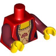 LEGO Minifigure Torso Castle Kingdoms Female Corset with Gold Panel Front and Lace Up Back Pattern / Dark Red Arms / Yellow Hands